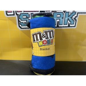 M&M World fleece blanket blue green yellow brown red orange brown 50" x 60" nwt